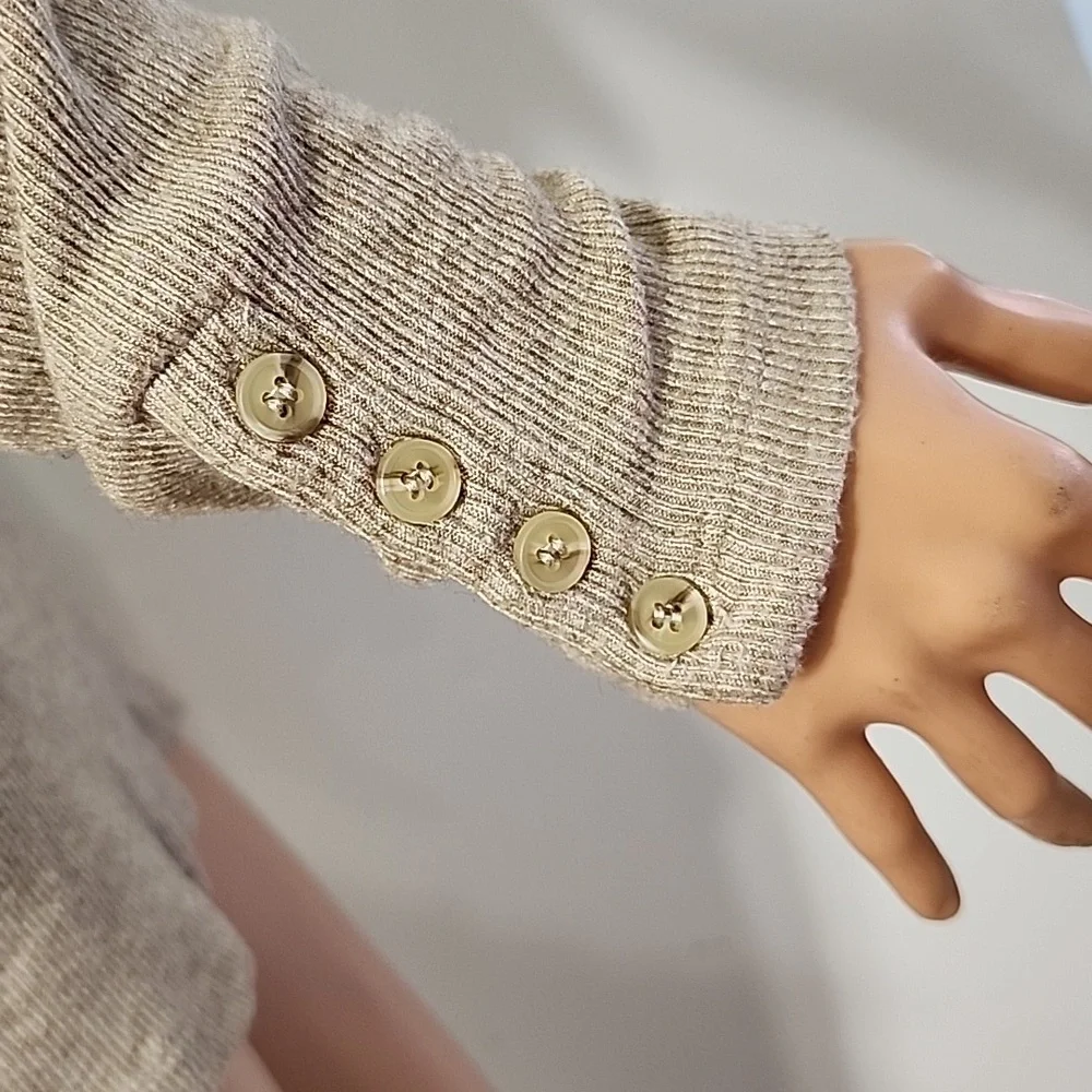 Doe & Rae Womens Mock Neck Ribbed Tan Sweater Top long sleeve Size‎ M